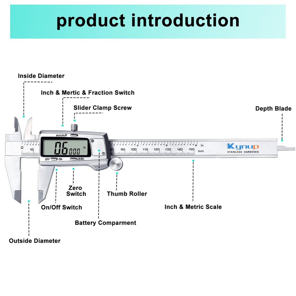 Digital Caliper, Caliper Measuring Tool, Micrometer Dial Vernier Caliper Digi...