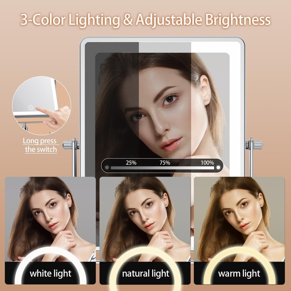 FASCINATE 5000mAh Rechargeable Wall Mounted Makeup Mirror, 8.7" Double Sided ...