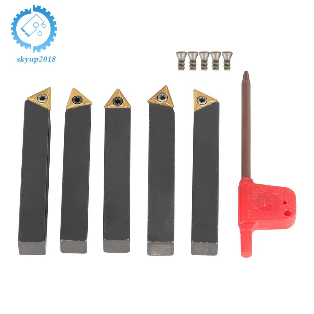 Indexable Carbide Insert Turning Tooling Bit Holder 5Pcs 3/8" Set For Lathe