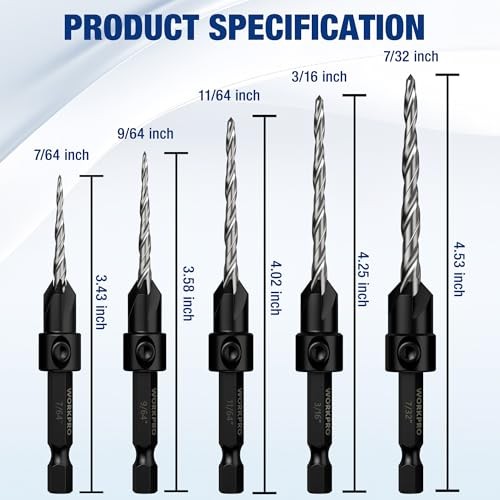 5PCS Countersink Drill Bit Set #4 to #12 M2 HSS 4-Flute Design Adjustable + Key