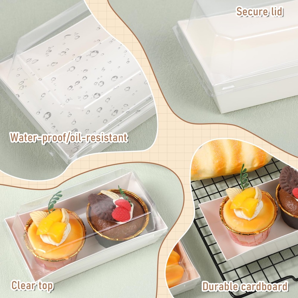100 PCS Charcuterie Boxes Clear Lids White Bakery Cookie Pastry Container