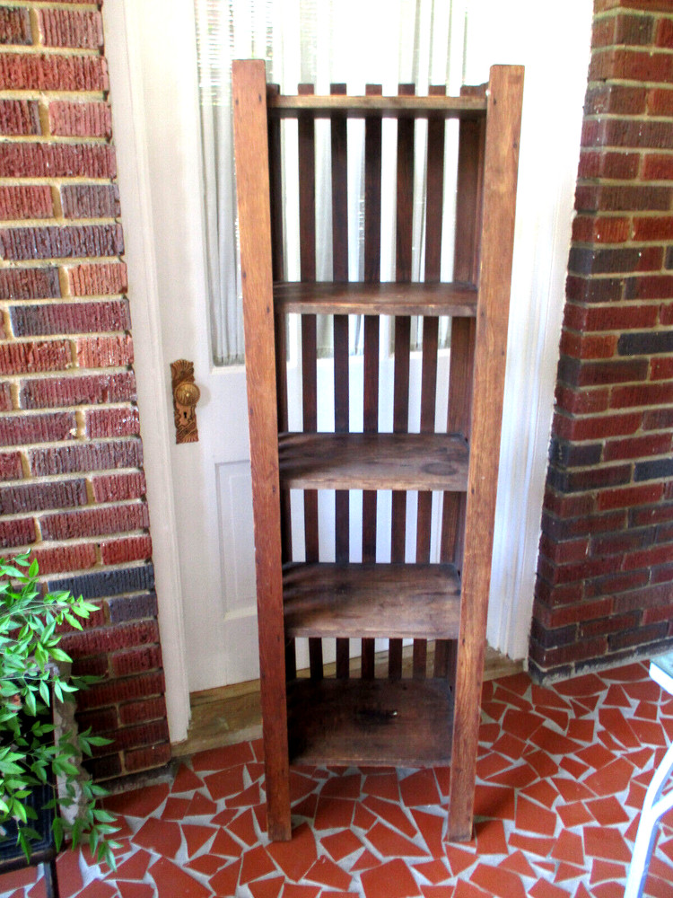 ANTIQUE Arts & Craft Mission Solid Oak Bookcase / Etagere 60" tall