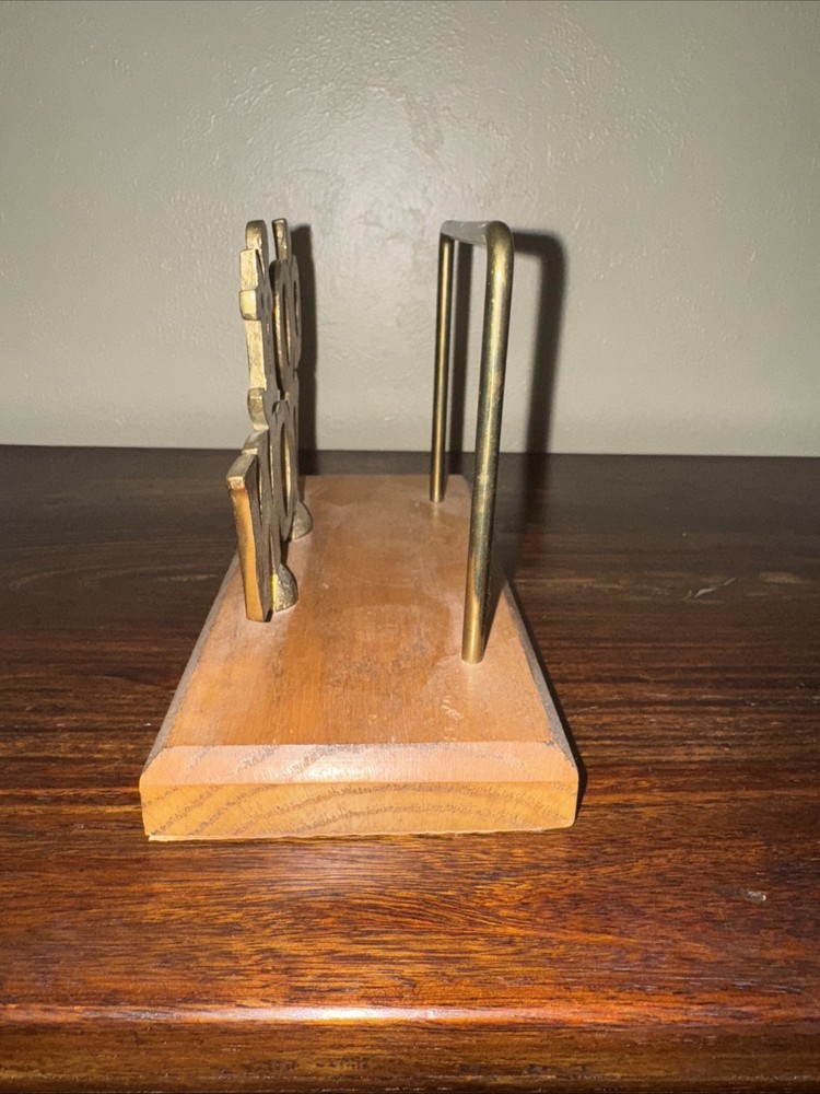 Vintage "Do It Now" Mail Holder in Solid Brass with Wood Oak Base