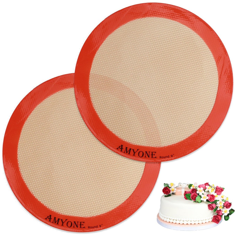 Silicone Baking Mats, 2 PCS Round 2 pack - - 9 inch, Orange