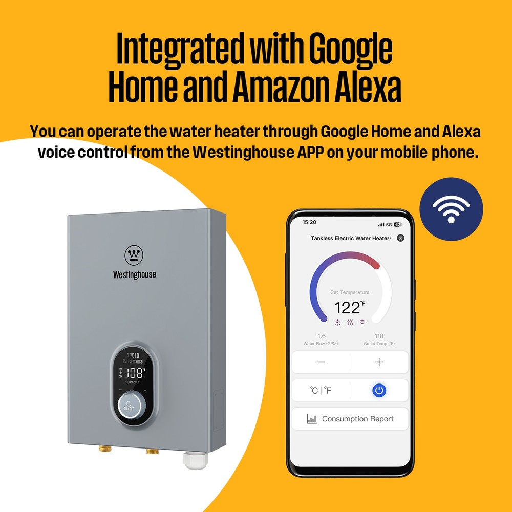 APOLO 14KW Electric Tankless Water Heater Instant Hot Boiler Smart Voice Control