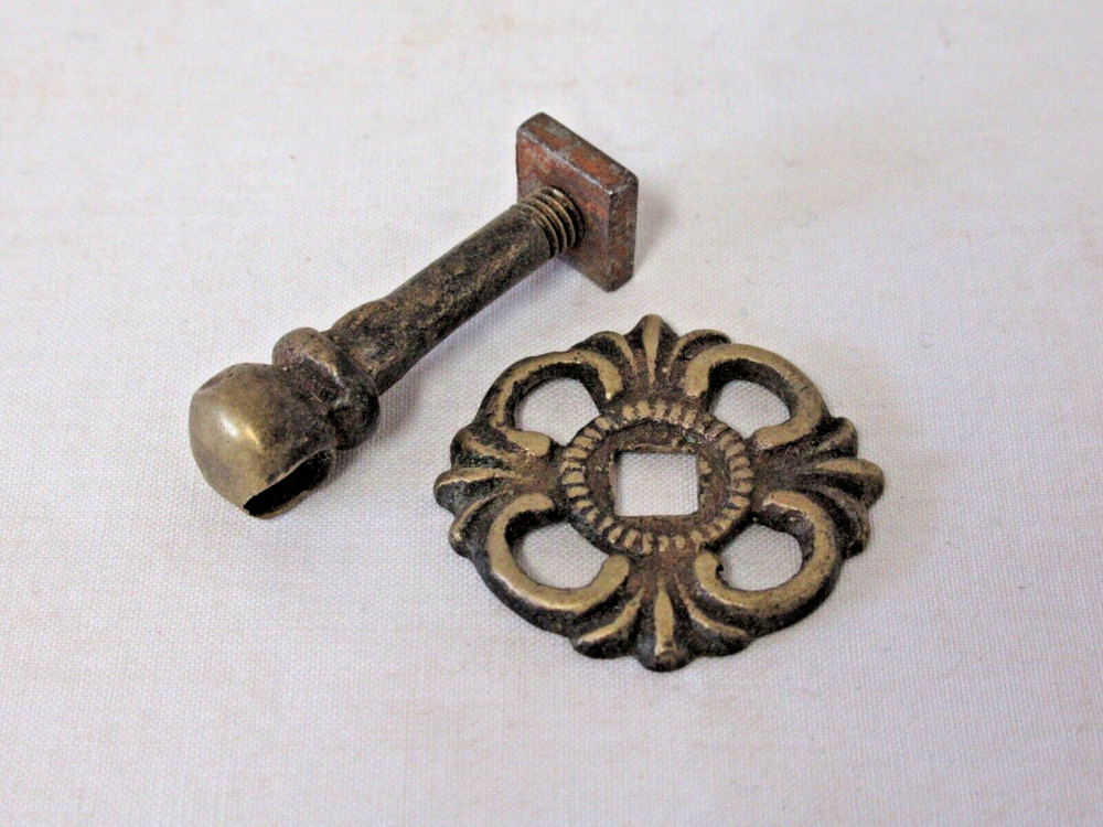 3 PR. (6) DRAWER PULL EYE POSTS W/ ORNATE BRASS BACK PLATES