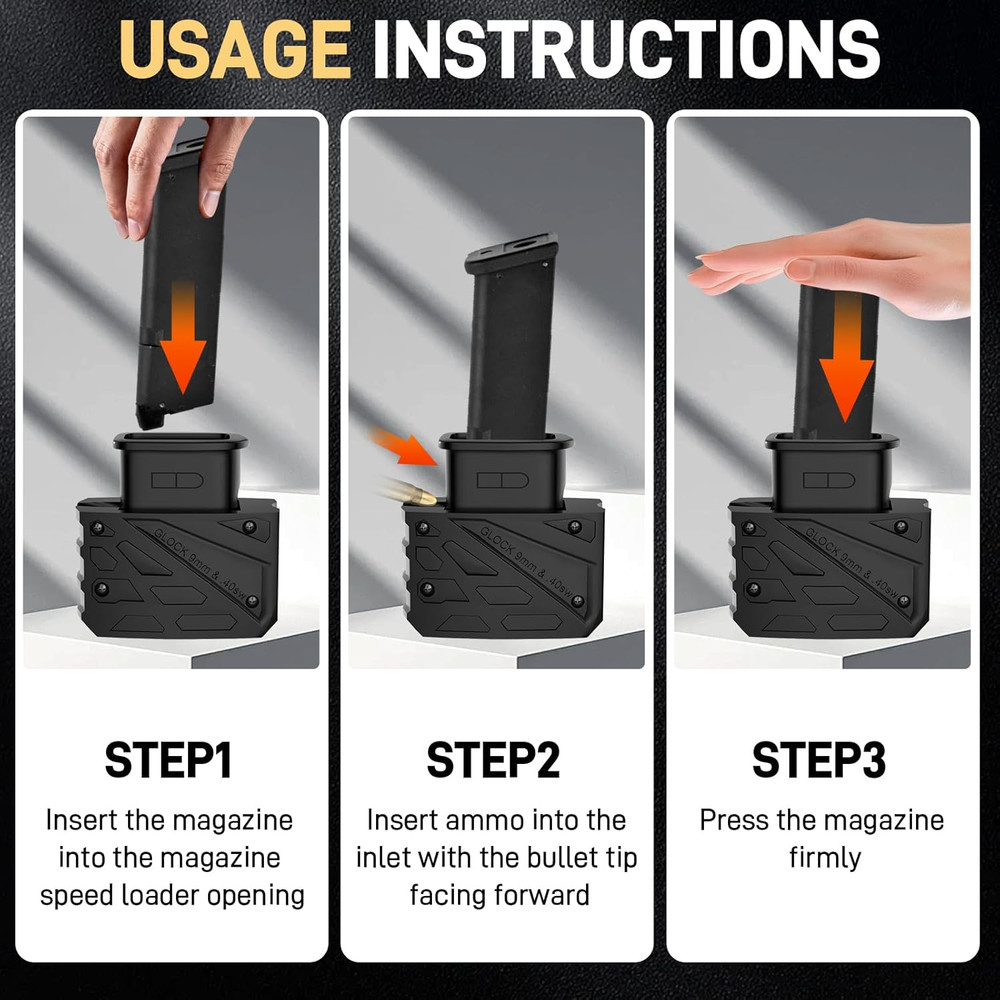 Glock 9mm/.40 S&W Magazine Speed Loader - Quick Load Tool (Matte Black)