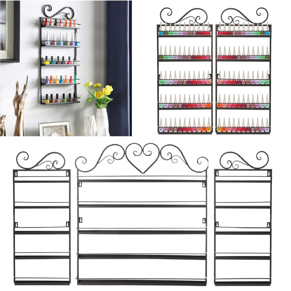 5-Layer Black Nail Polish Rack Large Display Storage Organizer Wall-mounted