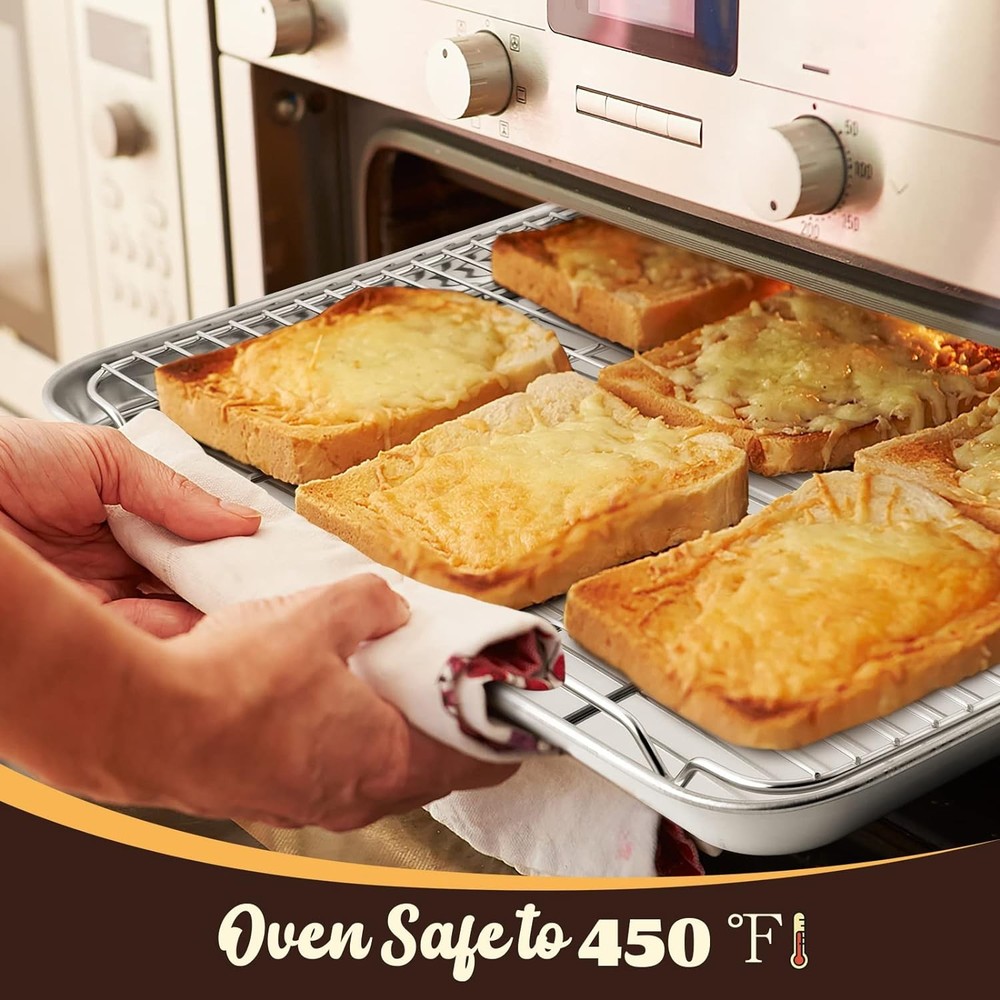 E-far Cookie Sheet with Rack Set, Half Baking Pan for 17.7x13, Silver
