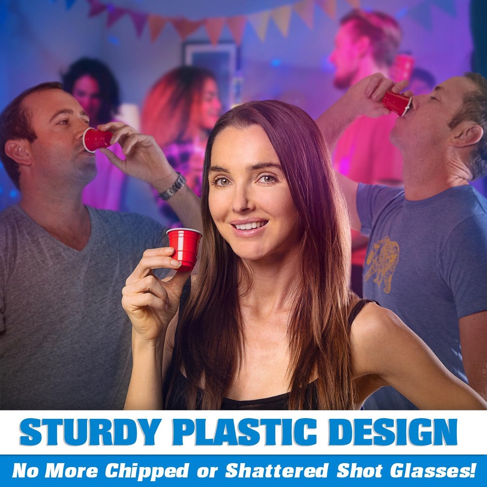 200 Pack 2 oz Plastic Shot Cups - Mini 2oz Party Cups, Red