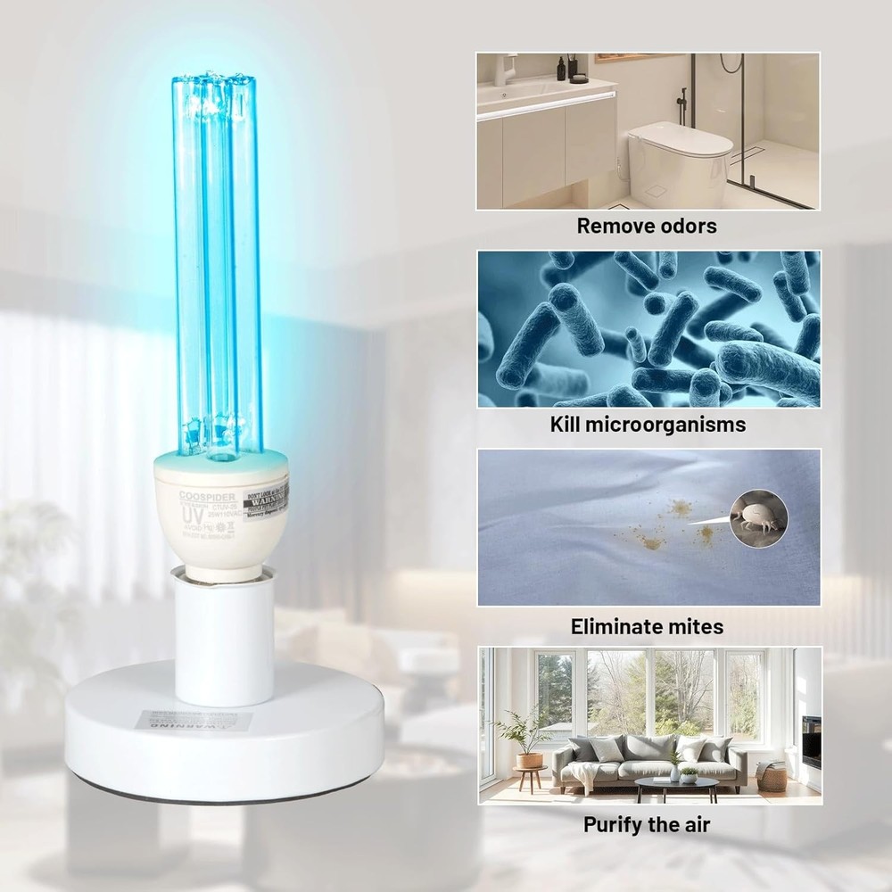 Ozone UVC Light Bulb 25W with Timer - Effective Indoor Germ Sterilization Lamp
