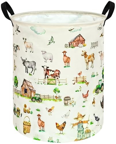 Pattern 19.7 Inch Round Laundry Clothes Hamper Laundry Basket with Farm