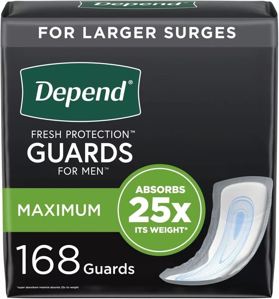 Depend Incontinence Guards/Bladder Control Pads for Men, Maximum Absorbency, 168