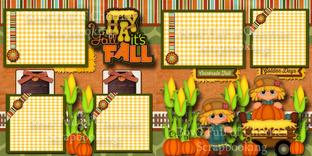FALL ~ AUTUMN 2 premade pages paper piecing layout corn maze printed CHERRY 0021