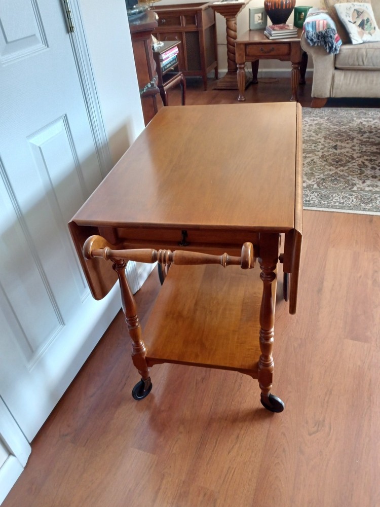 1970's Ethan Allen Early American Solid Maple Drop-Leaf Tea Cart