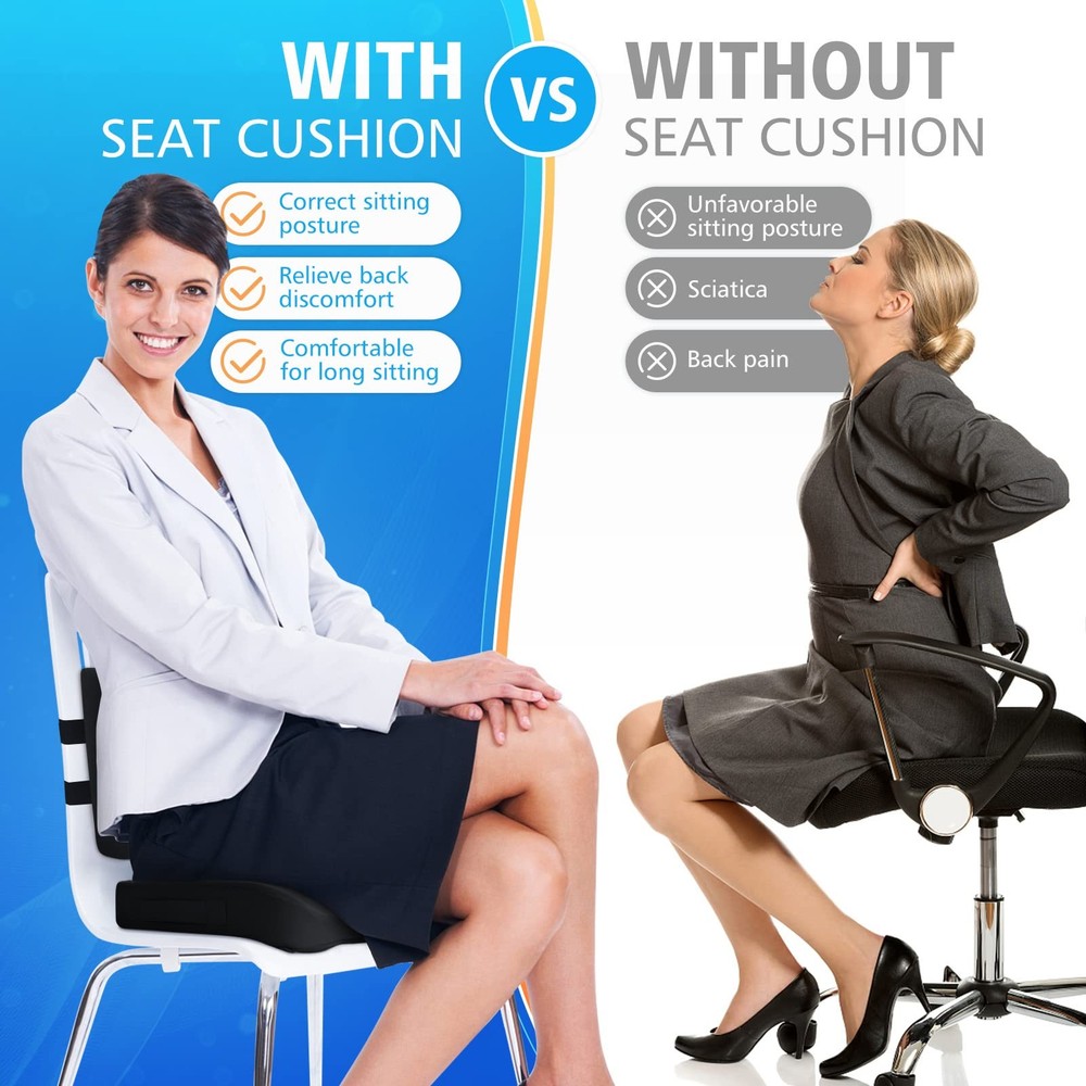 Ergonomic Seat Cushion & Lumbar Pillow - Memory Foam for Sciatica Pain & Post...