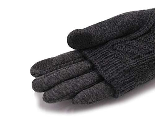 Winter Warm Knit Fingerless + Touchscreen Texting Thick Cotton Full Dark Grey