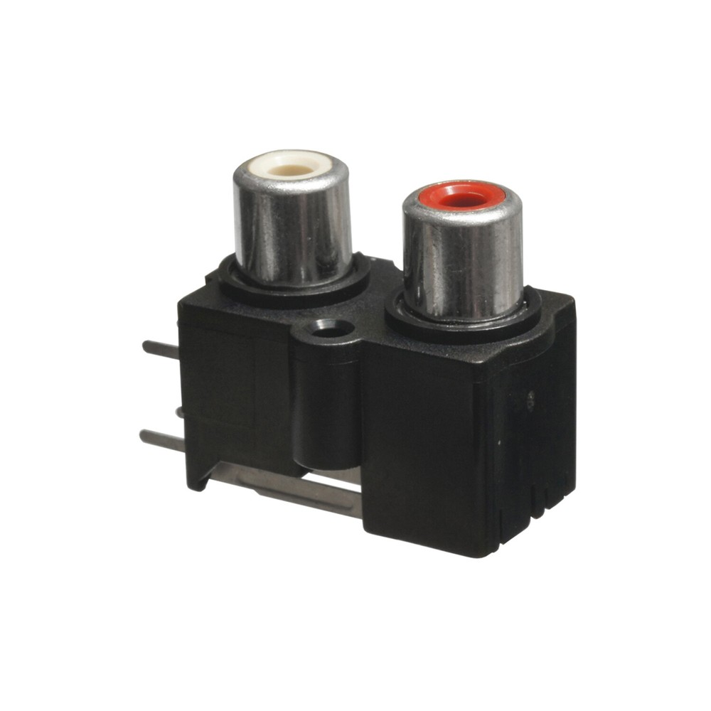 Dual RCA Jack Right-Angle Vertical Mount PCB White and Red Inserts 2pc