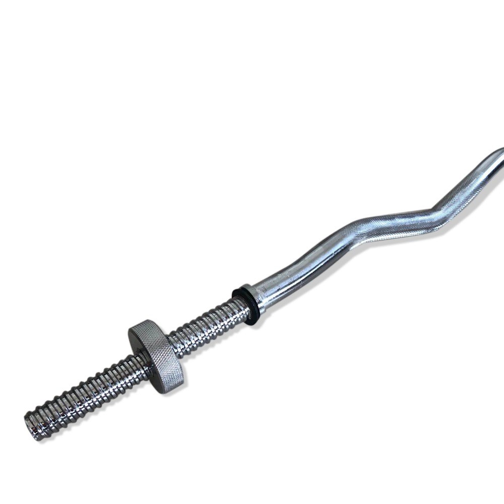Barbell 47" Easy Curl Bar, Solid Steel, Threaded, Chrome, Round Collars​