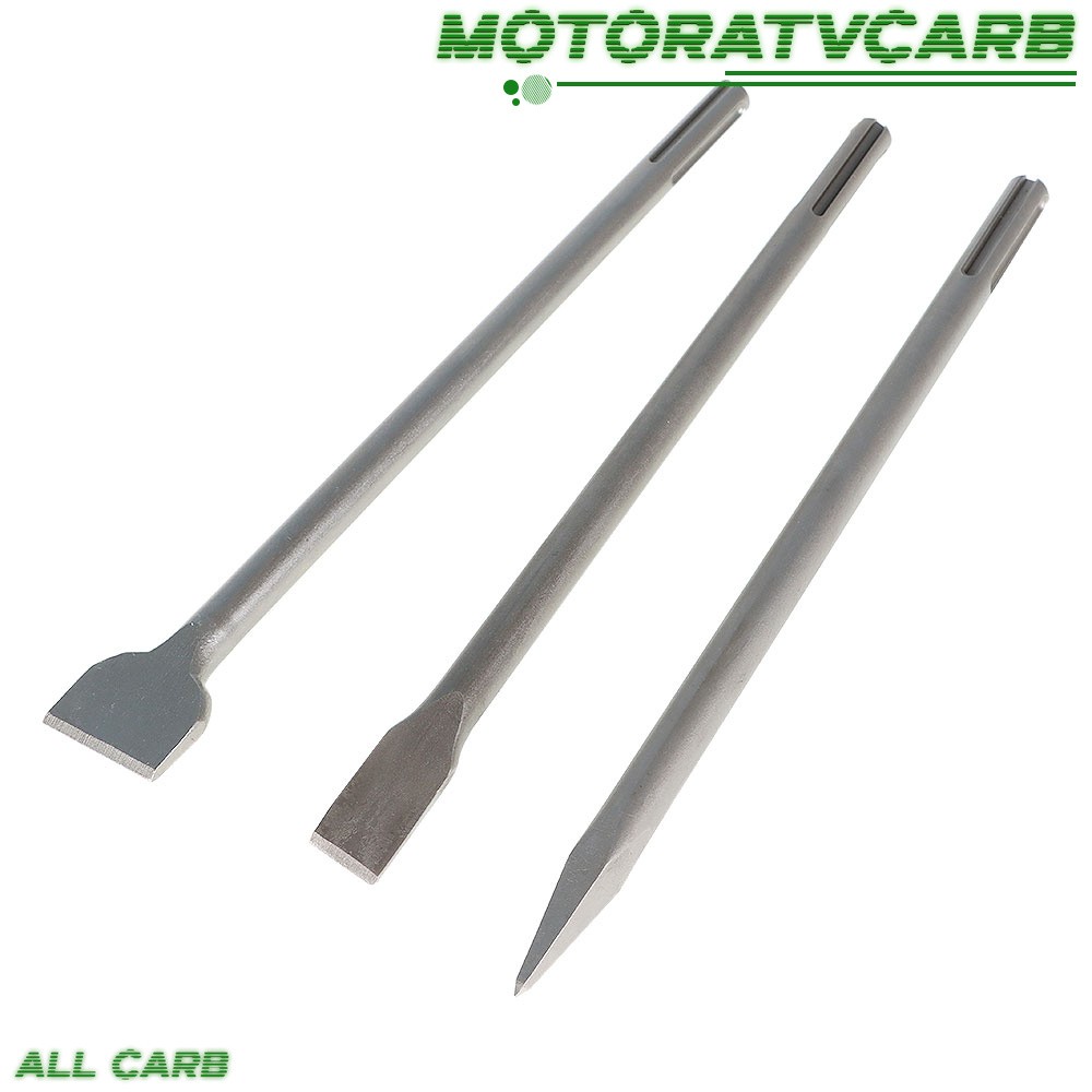 ALL-CARB 3 Pcs 16" SDS Max Bits Set Long-Point Chisel Scaling Chisel Flat Chisel