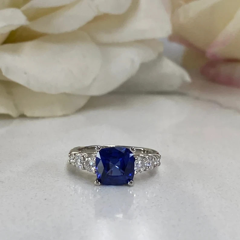 2.50 Ct Natural Sapphire Diamond Engagement Ring 14K Solid White Gold Size 6.5