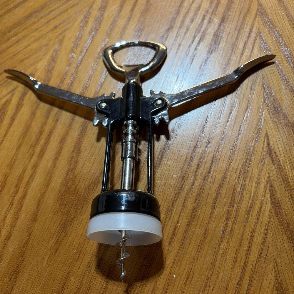 Winged Swing Arm Corkscrew Wine Bottle Opener Black and Silver