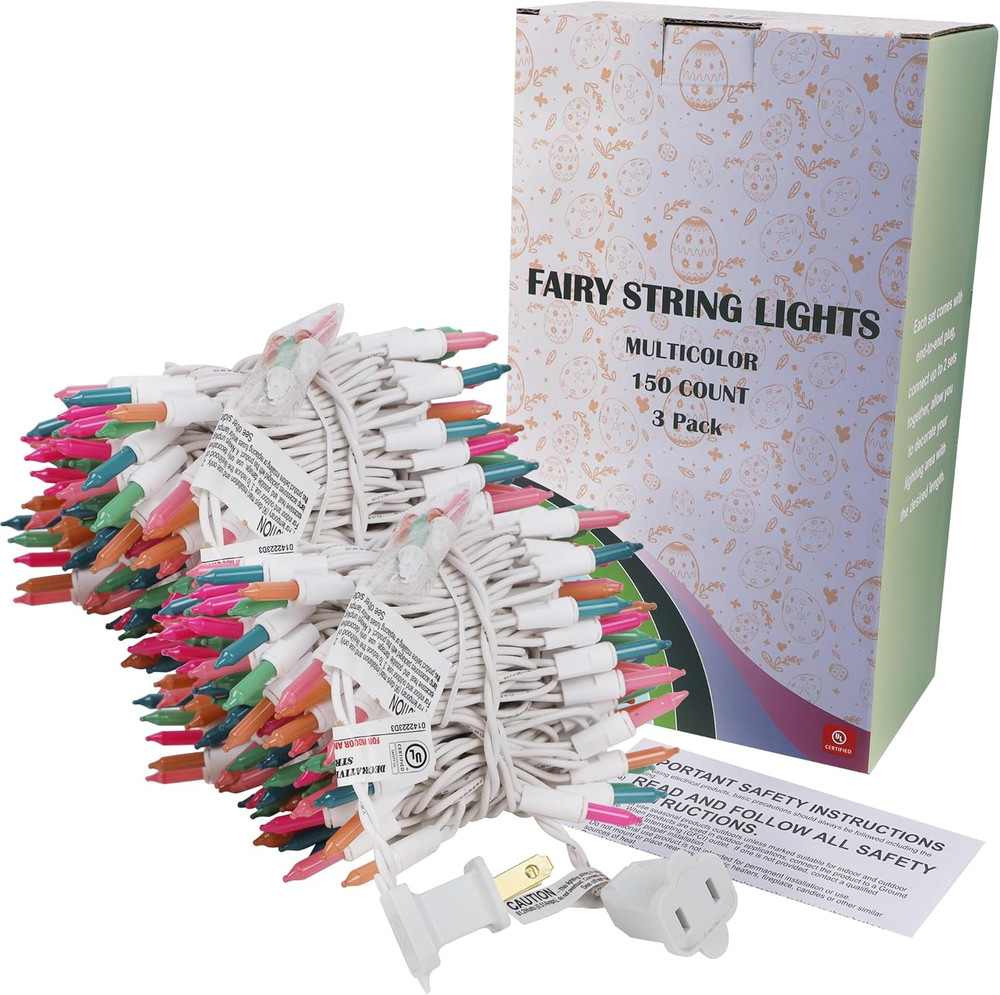 3 Sets Easter String Lights, 150 Count 30 FT Each White Wire Mini Pastel Fairy L