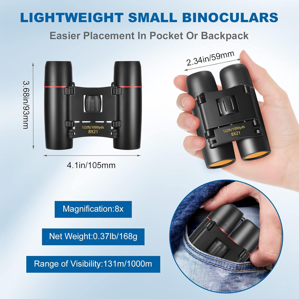 Compact Binoculars, Lightweight Foldable Small Binoculars for Adults and Kids, P