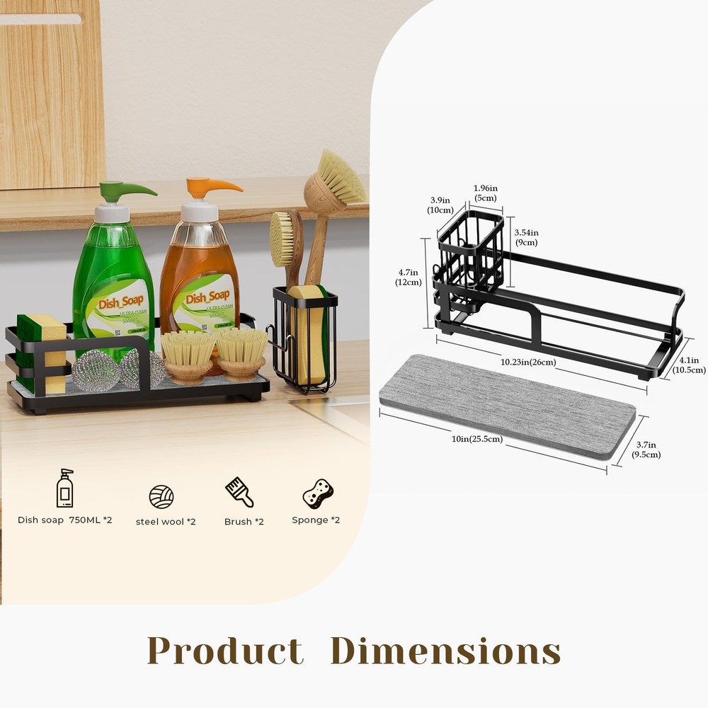 BlitzFill Kitchen Sink Caddy Organizer for Instant Dry, Rustproof Sponge Holder