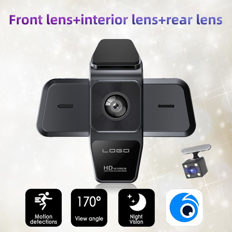 Three Lens Car Dash Cam 1080P Front/Rear/Inside Video Recorder Camera G-Sensor