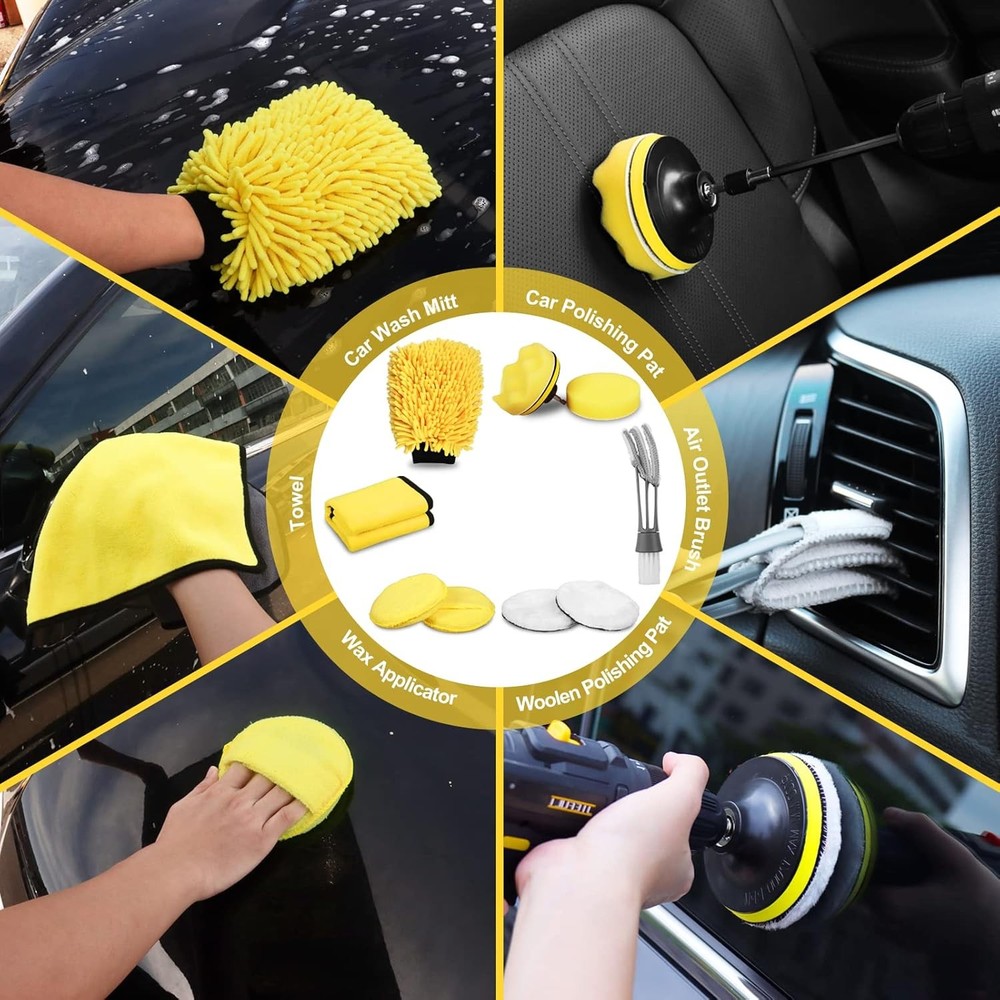 Complete 27-Piece Car Wash Kit with Multi-Surface Brushes & Accessories