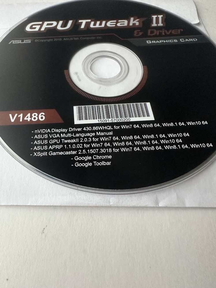 Genuine ASUS GPU Tweak I| 2 and Driver CD V1486 2019 Software Disc