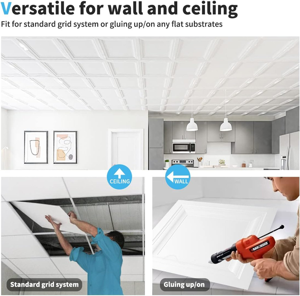 12-Pack 2x2 Ft White PVC Drop Ceiling Tiles for 15/16" Grid System