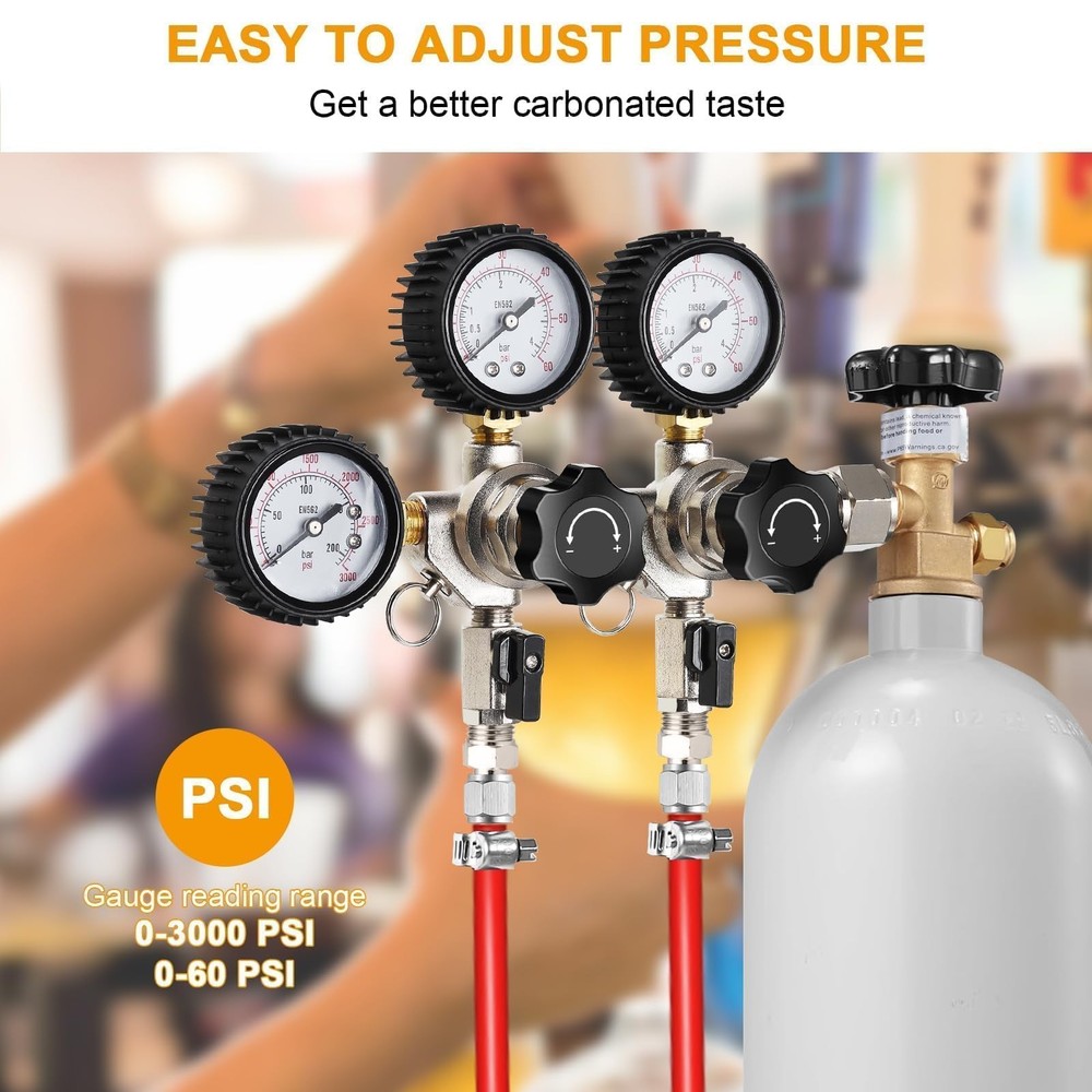 Dual Output Keg Co2 Regulator Beer Regulator, CGA-320 Kegerator Regulator, Tr...