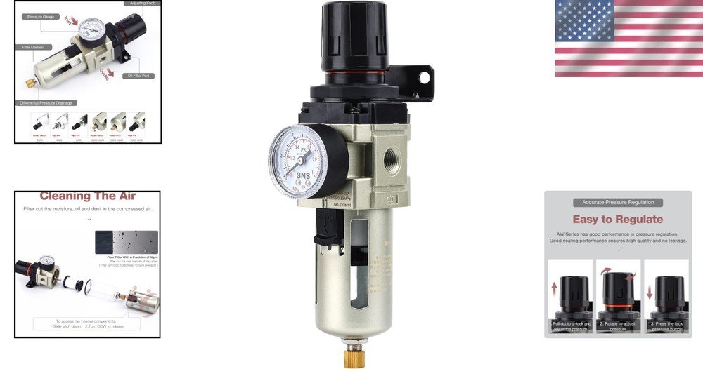 Compressed Air Compressor Filter Regulator - Semi-auto Drain