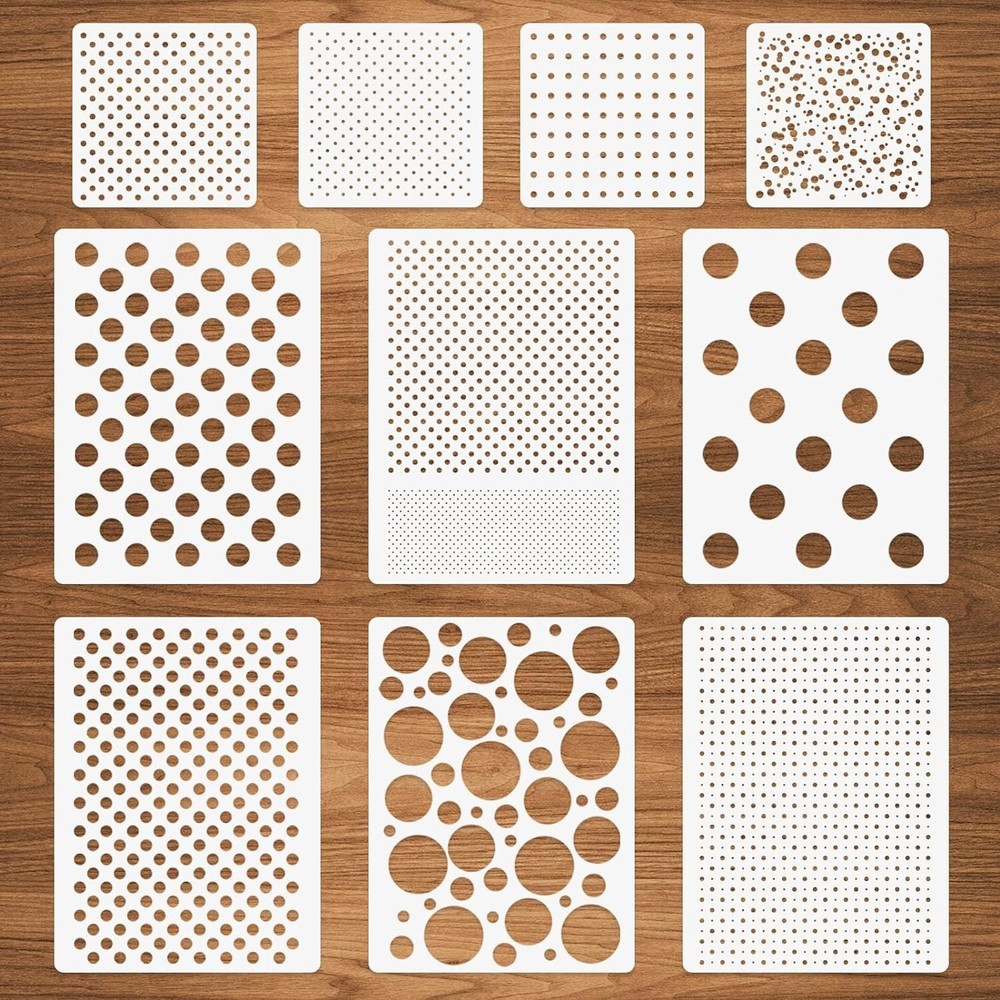 Dots Stencils, 10 Pcs Mixed Media Assorted Size Polka Dot Stencils Repeating