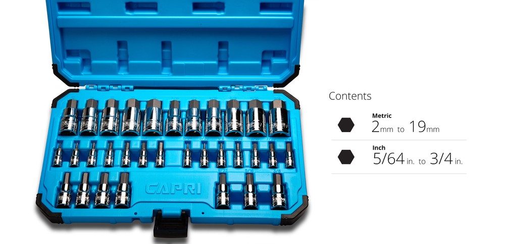 Capri Tools Master Hex Bit Socket Set Metric/SAE, 32 Piece