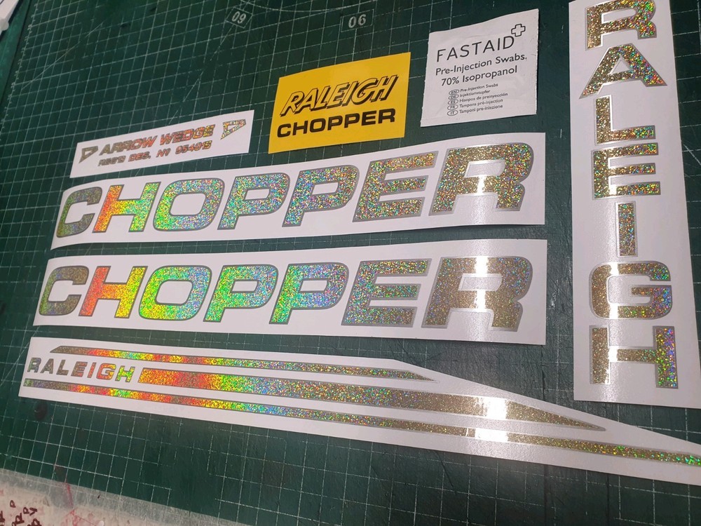 RALEIGH CHOPPER MK2 DECAL SET SPARKLE GOLD & BRUSHED SILVER SHADOW