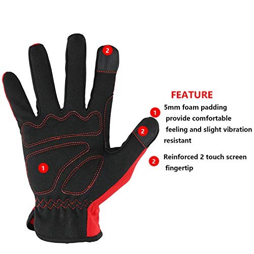 High Performance Work Gloves For Men(3 Pairs Pack), High Dexterity Medium Red