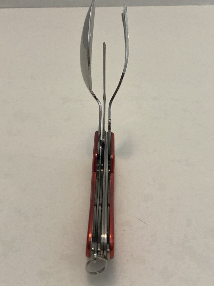 4-In-1 Outdoor Tableware Fork Spoon Knife Bottle Opener Camping Red Multi Tool