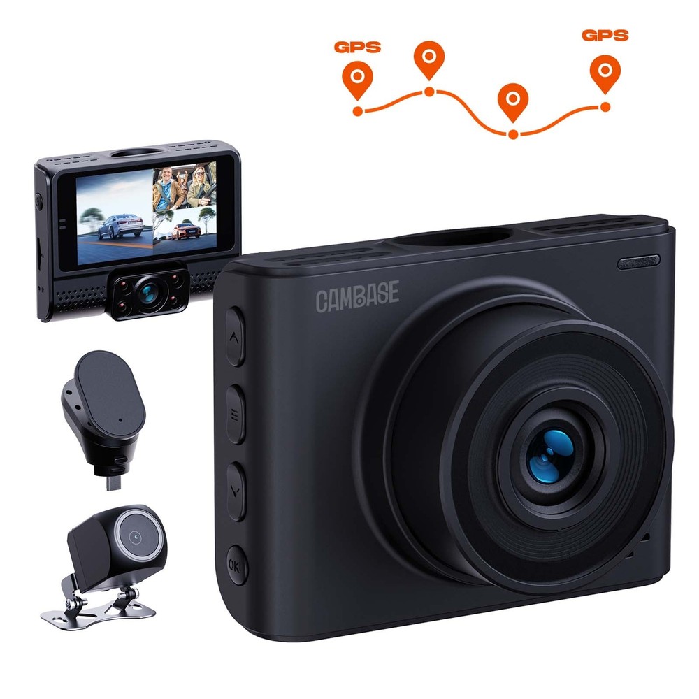 Campark GPS 1080P 3 Channel Dash Cam Front Inside Rear Mini Car Camera G-Sensor