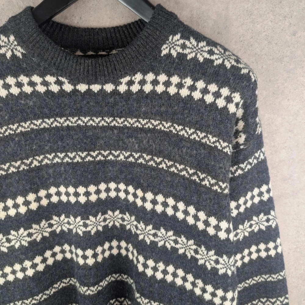 Vintage Jumper Mens Large Grey Knitted Retro Pullover