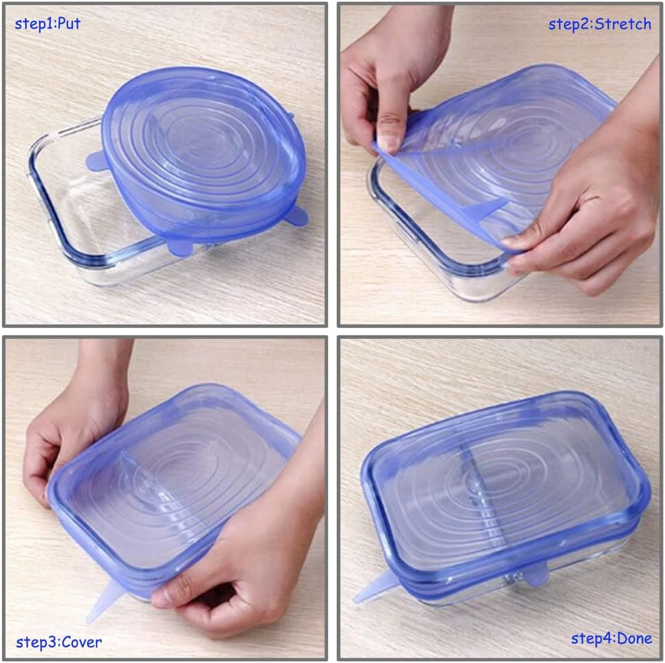 12 Pcs Silicone Stretch Lids Set, 6 Sizes, Reusable Food Storage Covers ，Silicon