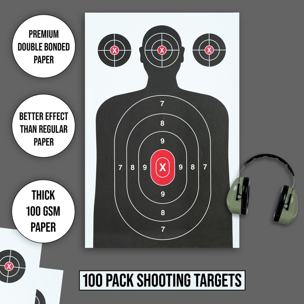 100 Pack Paper Shooting Target for Gun Range - Silhouette Large, 100