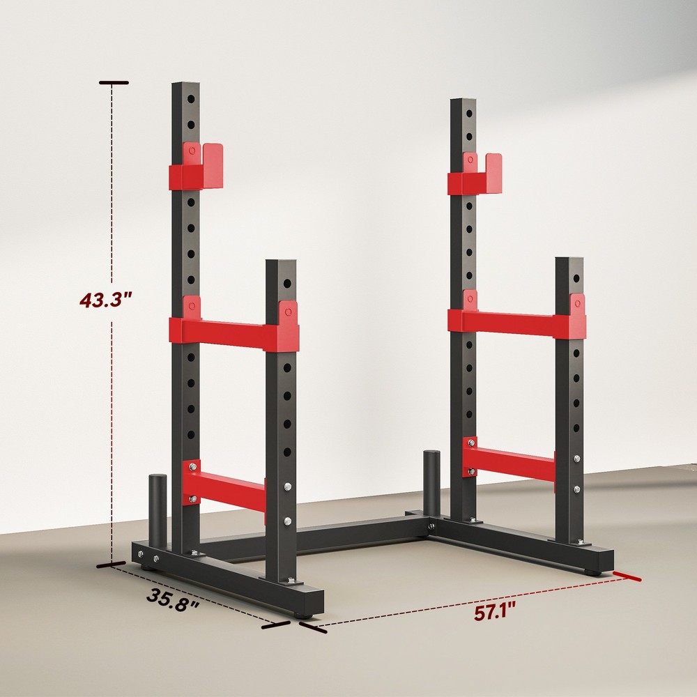 Squat & Bench Press Rack, Adjustable Hooks, 660LB Capacity w/ Plate Holders