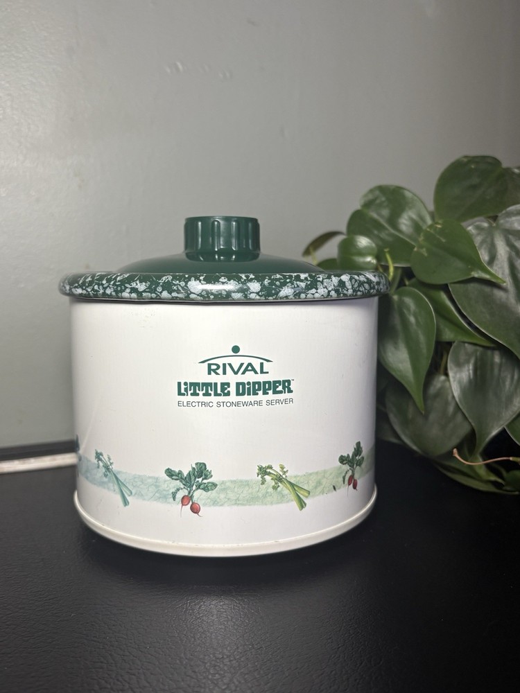 Rival Little Dipper Crock Pot Server Model 3204 White Green Lid