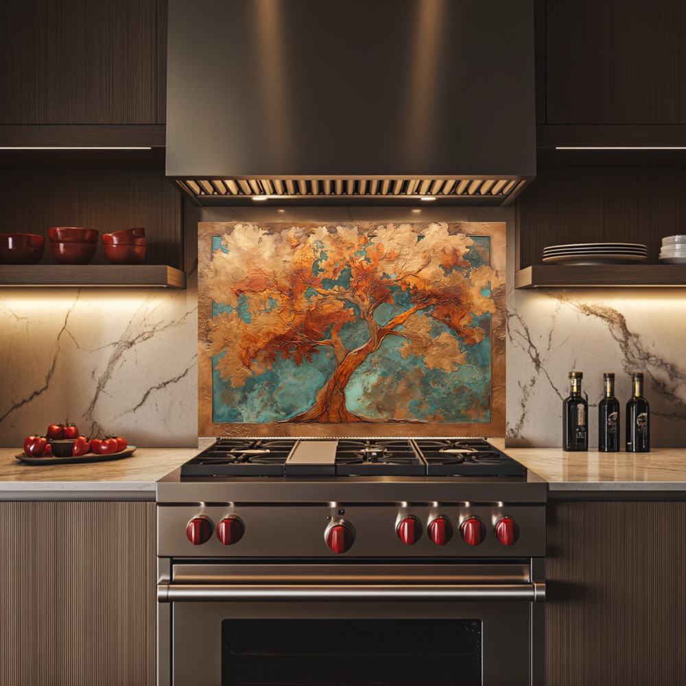 Made in USA Copper Look Tree Glass Backsplash & Splashback