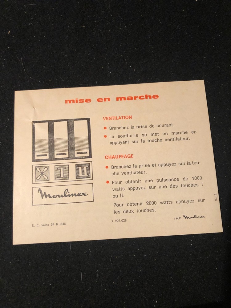 small leaflet, blower radiator "moulinex" years 68