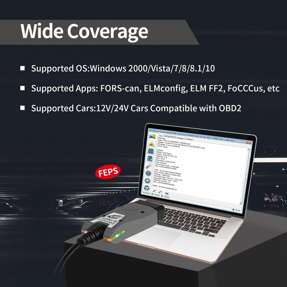 FS USB FORScan OBD2 Adapter for HS/MS-CAN Auto Switch Diagnostic Scanner Tool