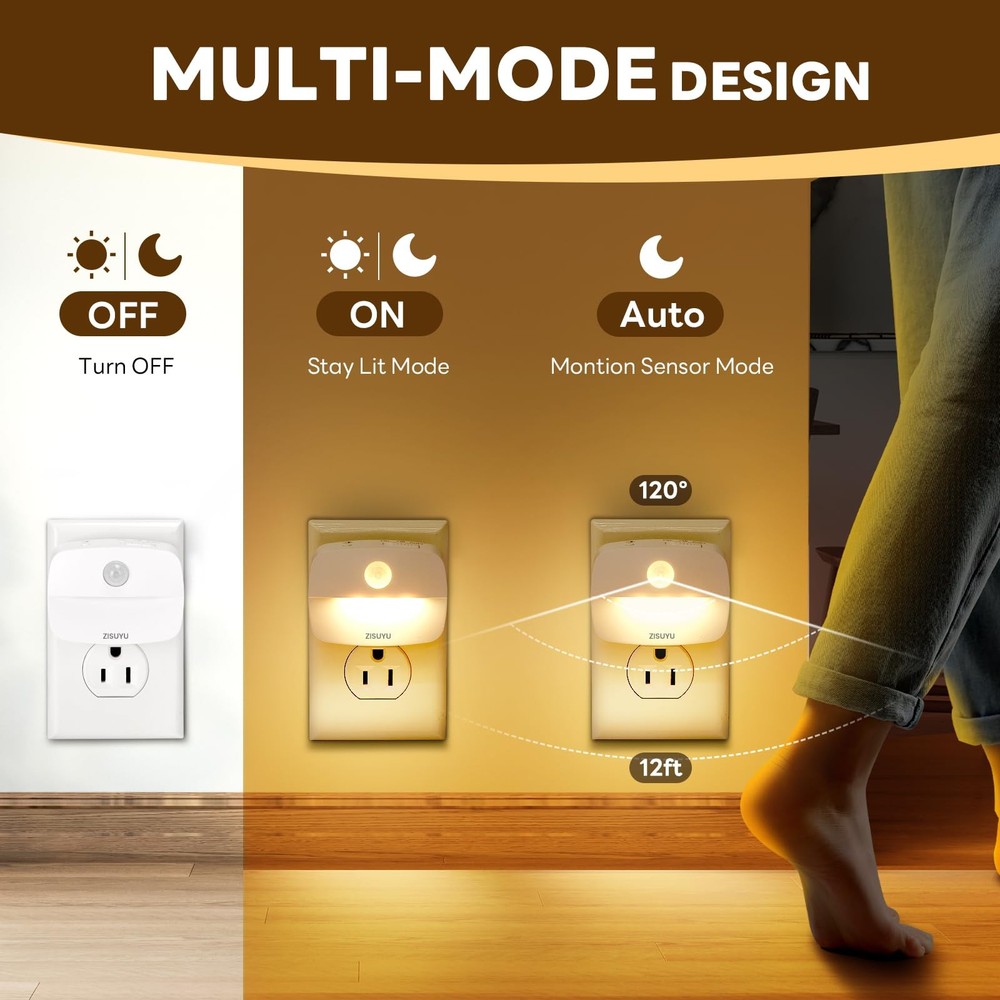 ZISUYU Plug-in LED Night Light Motion Sensor Dimmable Color-Changing 6 Pack